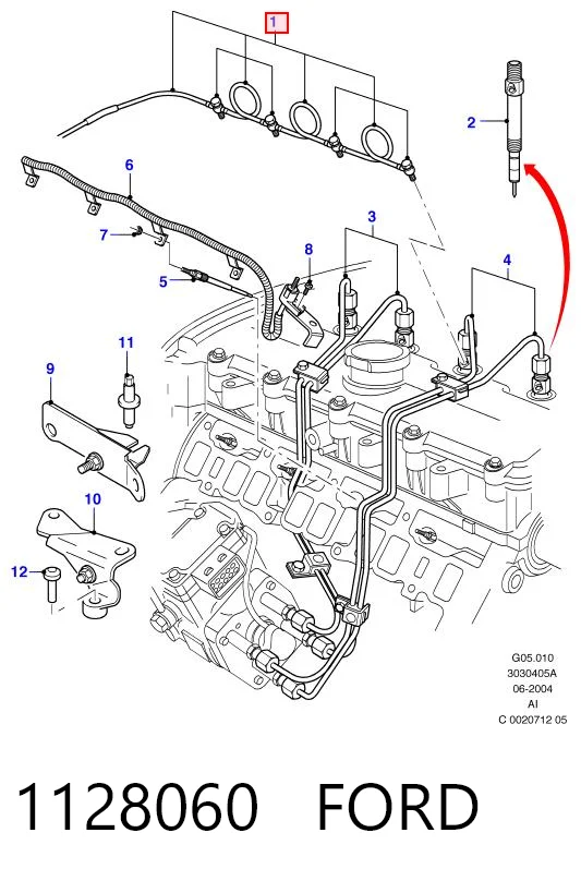 1128060 Ford Tubo de combustível, inverso desde os injetores