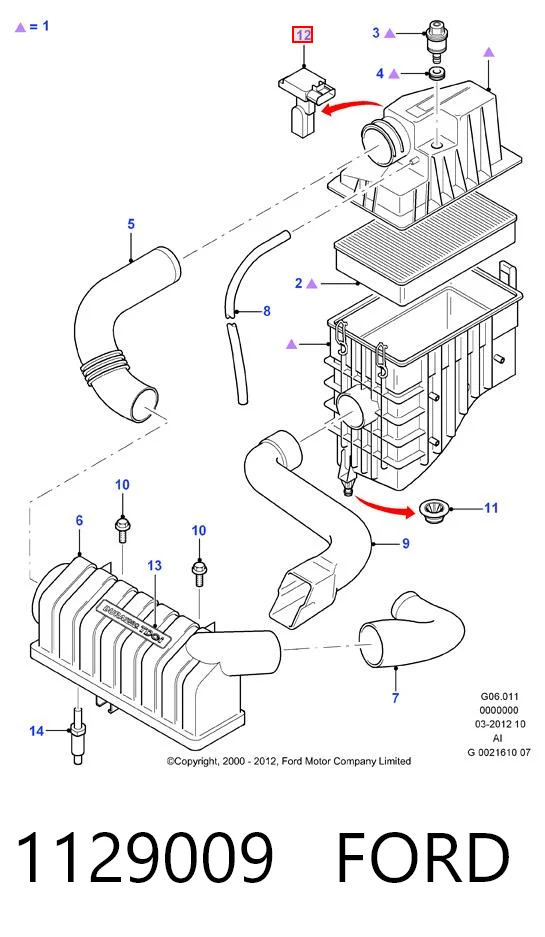 1129009 Ford Sensor de fluxo (consumo) de ar, medidor de consumo M.A.F. - (Mass Airflow)
