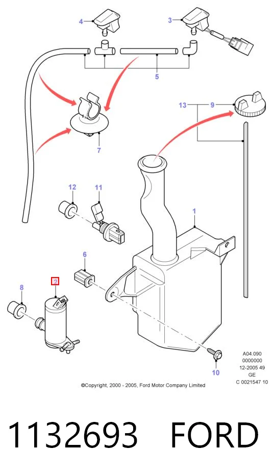 1132693 Ford Bomba de motor de fluido para lavador de vidro dianteiro