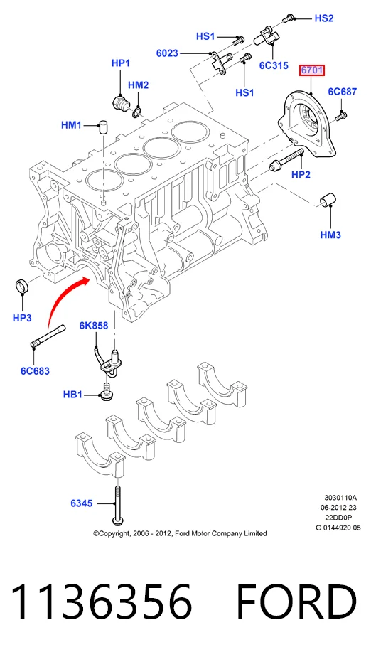 Vedação traseira de cambota de motor Ford Transit V V184/5