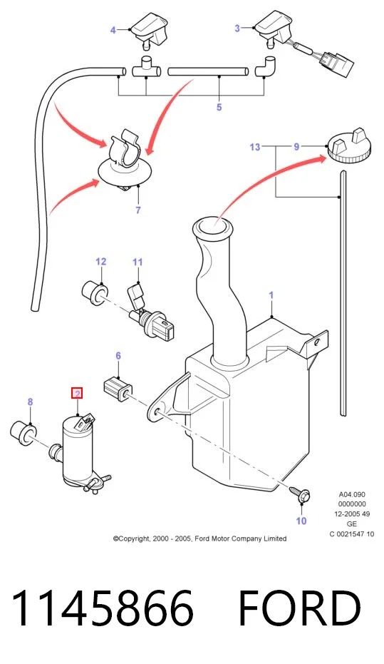 1145866 Ford Bomba de motor de fluido para lavador de vidro dianteiro/traseiro