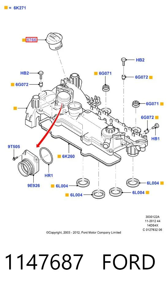 1147687 Ford Tampa do gargalho de enchimento de óleo