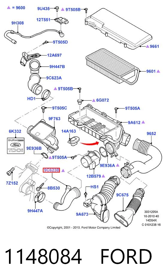 1148084 Ford Cano derivado de ar do medidor de consumo do ar