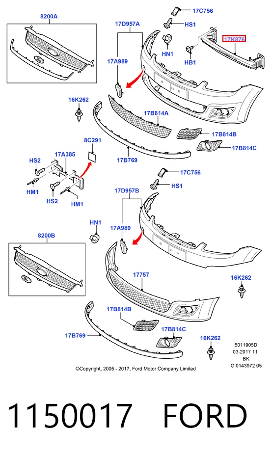  Reforçador do pára-choque dianteiro Ford Fiesta Mk5 hatchback (JH, JD) (2001 - 2008) Mk5