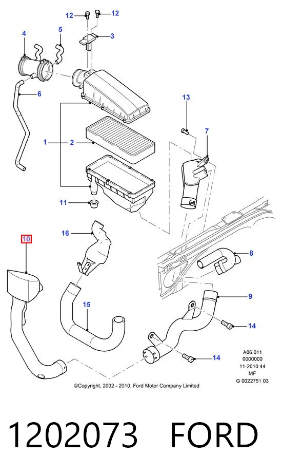 1202073 Ford Tomada de ar de filtro de ar