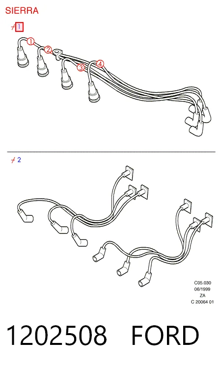  Fios de alta voltagem, kit Ford Sierra II sedan (GBG, GB4) (1987 - 1993) II