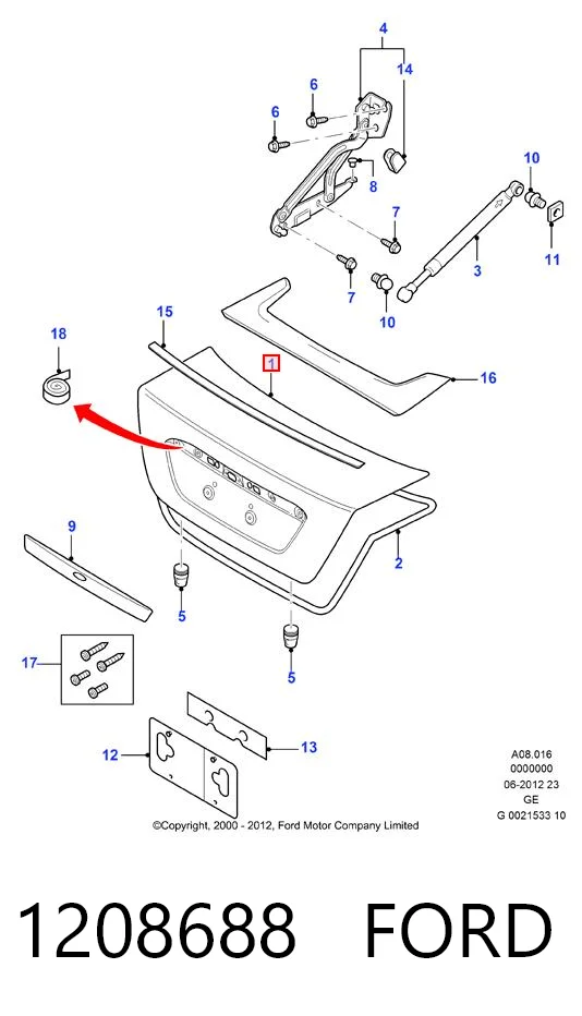 P1S71F40110AC Ford Tampa de porta-malas