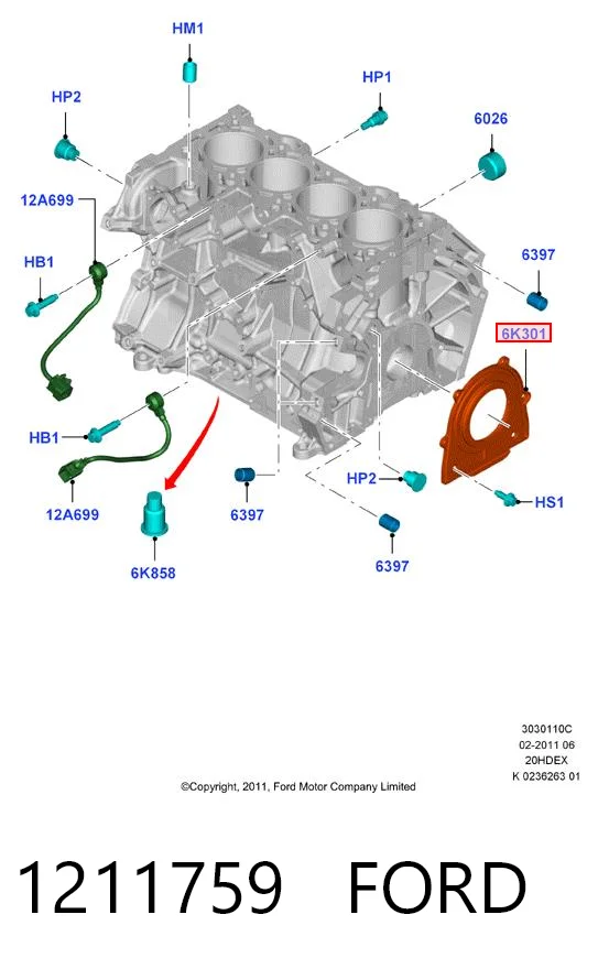 1211759 Ford Vedação traseira de cambota de motor