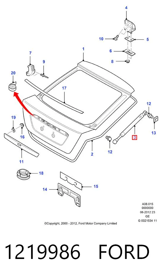 1219986 Ford Amortecedor de tampa de porta-malas (de 3ª/5ª porta traseira)