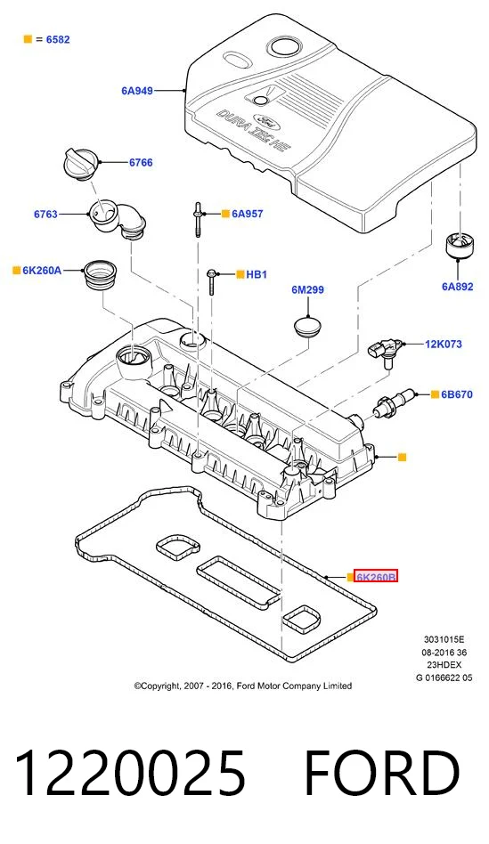 1220025 Ford Vedante da tampa de válvulas de motor, kit