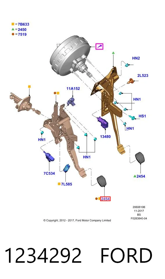 1234292 Ford Placa sobreposta de pedal de embraiagem