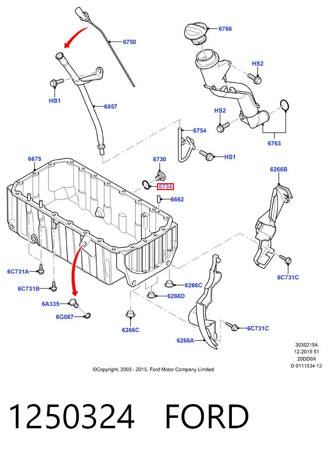 1250324 Ford Vedante de rolha de panela de motor
