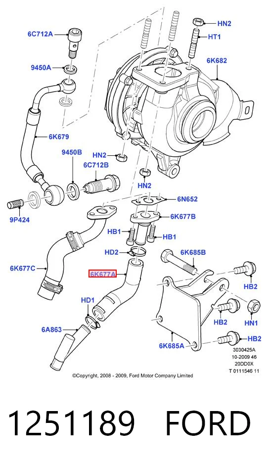 1251189 Ford Tubo (mangueira) de fornecimento de óleo de turbina