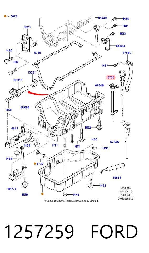 Sonda (indicador) do nível de óleo no motor 1111796 Ford