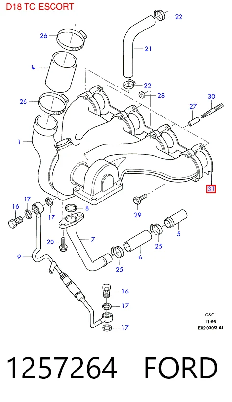 Vedante de tubo coletor de escape para Ford Fiesta COURIER F3L, F5L