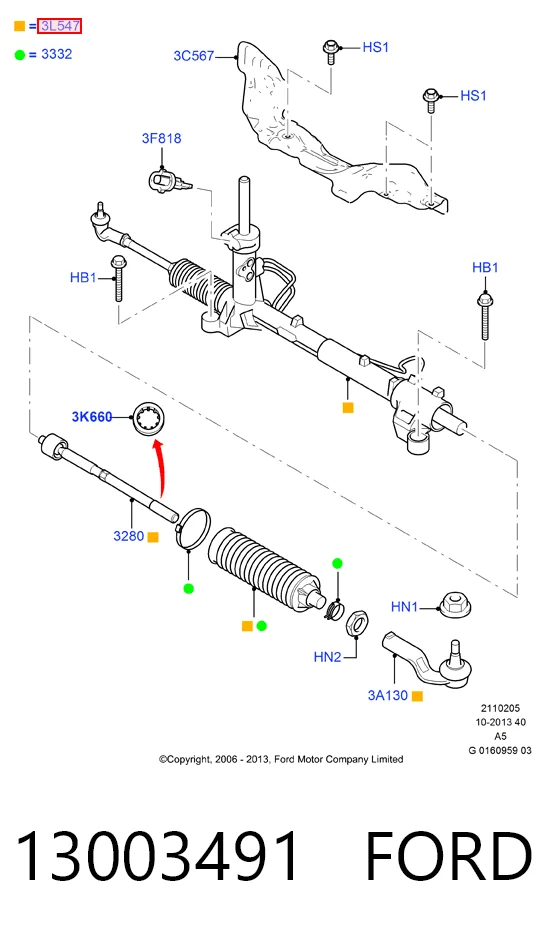 13003491 Ford Cremalheira da direção