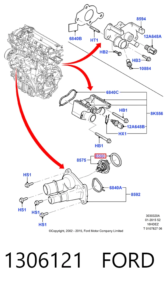  Vedante de termostato Ford Fiesta Mk5 hatchback (JH, JD) (2001 - 2008) Mk5