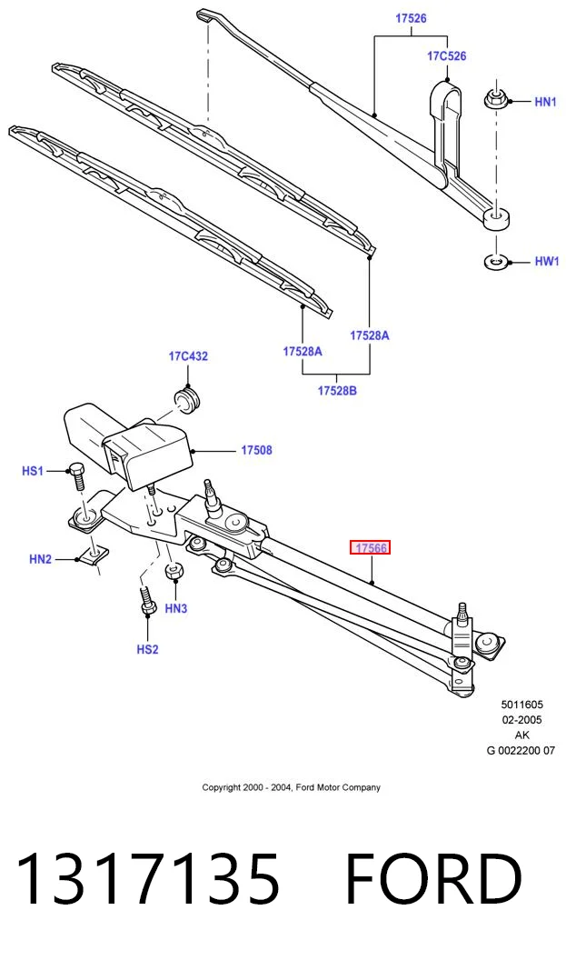 1317135 Ford Trapézio de limpador pára-brisas