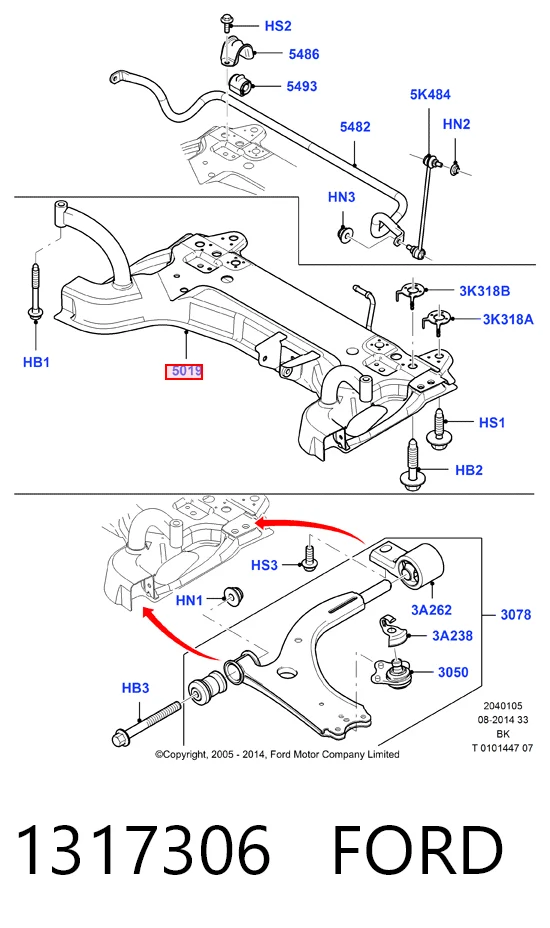 Viga de suspensão dianteira (plataforma veicular) Ford Fiesta VAN 