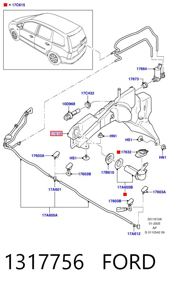1317756 Ford Tanque de fluido para lavador de vidro