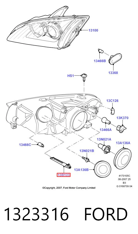1323316 Ford Consola (adaptador) de fixação das luzes dianteiras