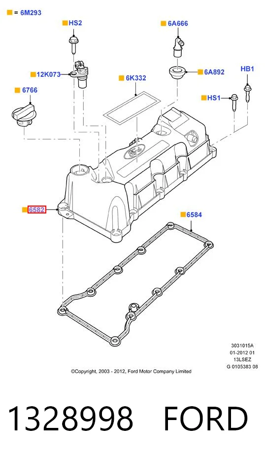 1328998 Ford Tampa de válvulas