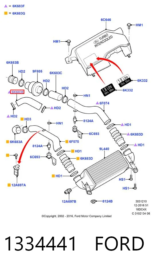 1334441 Ford Mangueira (cano derivado) de intercooler