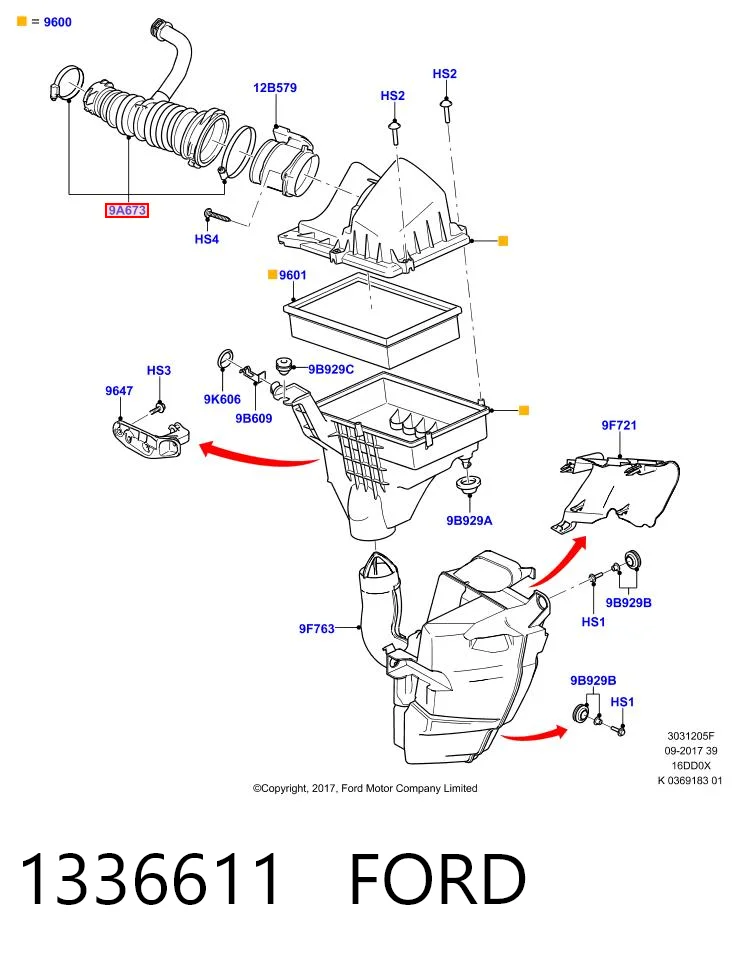 1336611 Ford Cano derivado de ar, saída de filtro de ar