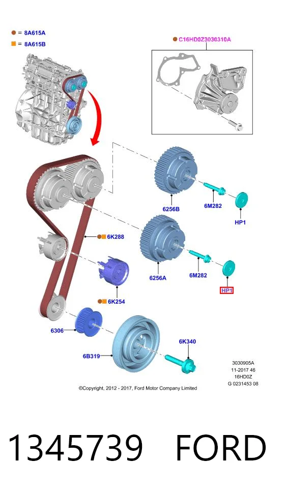 1345739 Ford Engrenagem de cadeia da roda dentada da árvore distribuidora de motor