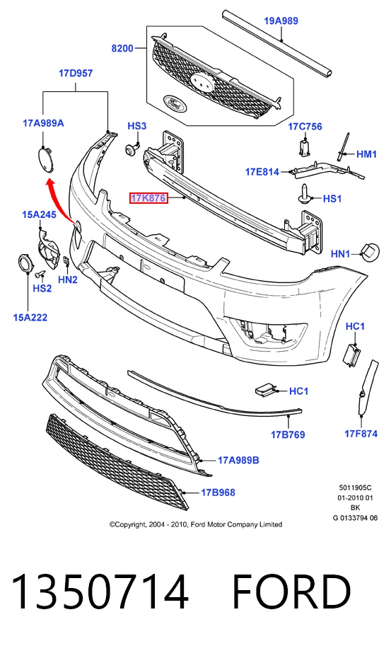 Reforçador do pára-choque dianteiro Ford Fiesta Mk5 JH, JD