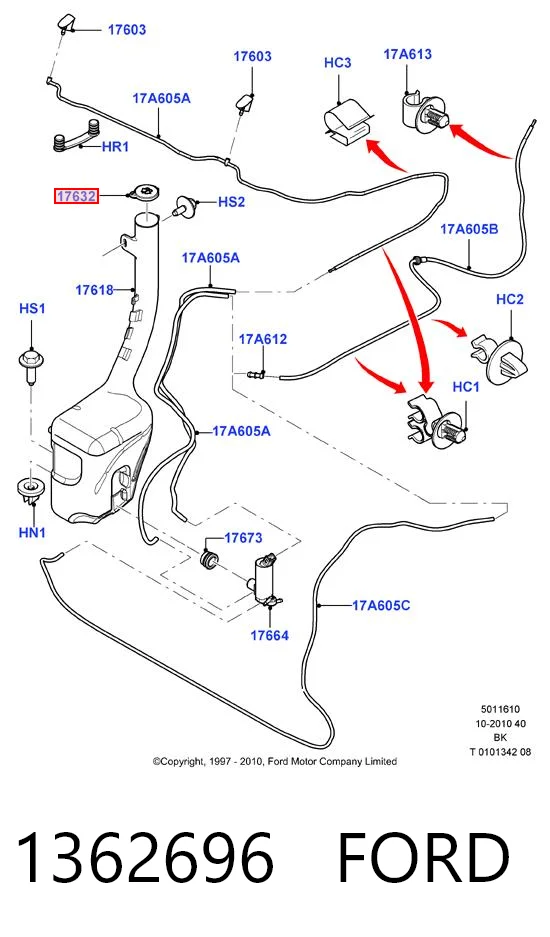 1362696 Ford Tampa de tanque de fluido para lavador