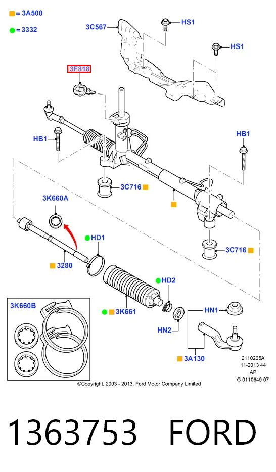 1363753 Ford Sensor do ângulo de viragem do volante de direção