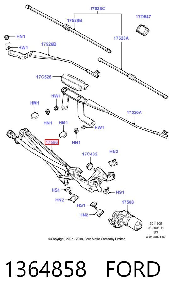 Trapézio de limpador pára-brisas Ford C-Max  DM2