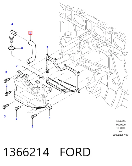 Cano derivado de ventilação de cárter (de separador de óleo) Ford Mondeo III B4Y