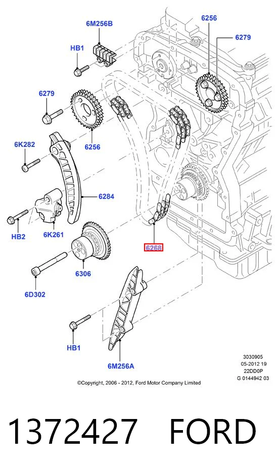 Cadeia do mecanismo de distribuição de gás para Fiat Ducato III 250