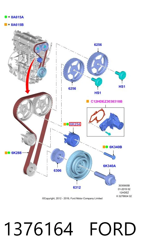 1376164 Ford Rolo de reguladora de tensão da correia do mecanismo de distribuição de gás