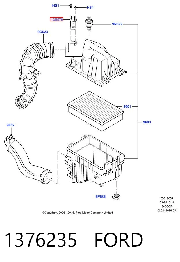 1376235 Ford Sensor de fluxo (consumo) de ar, medidor de consumo M.A.F. - (Mass Airflow)