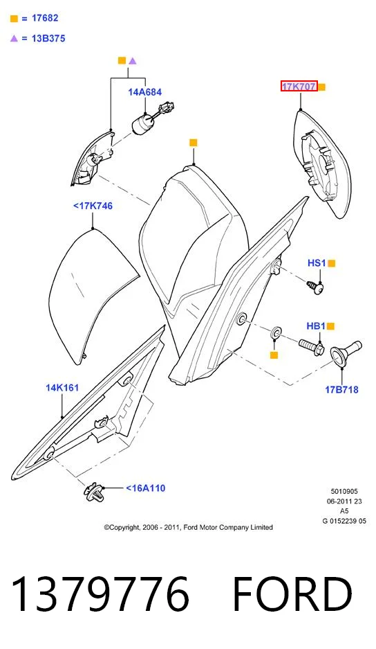 1379776 Ford Elemento espelhado do espelho de retrovisão direito