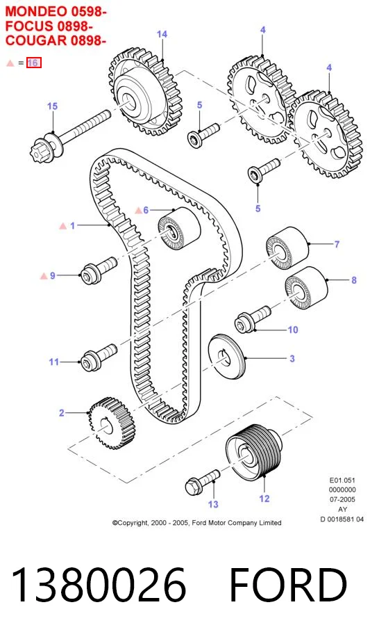 1380026 Ford Correia do mecanismo de distribuição de gás, kit