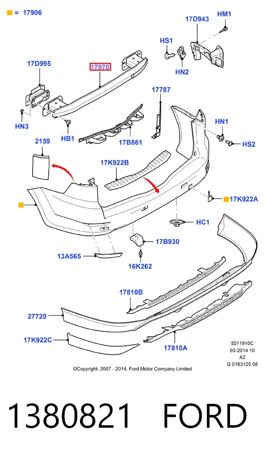Reforçador do pára-choque traseiro Ford S-Max preço, a partir de 40,32 USD