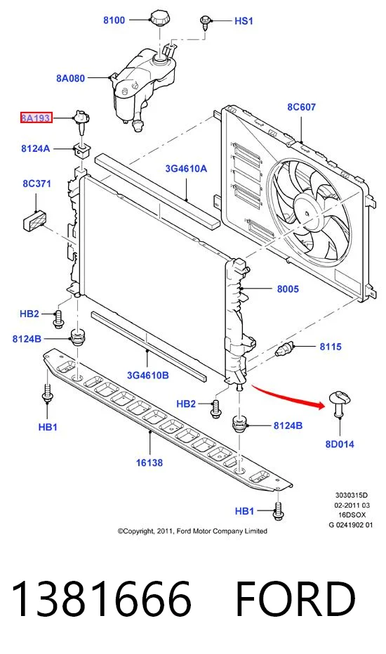 1381666 Ford Consola do radiador superior