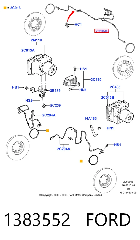 1383552 Ford Sensor ABS traseiro esquerdo