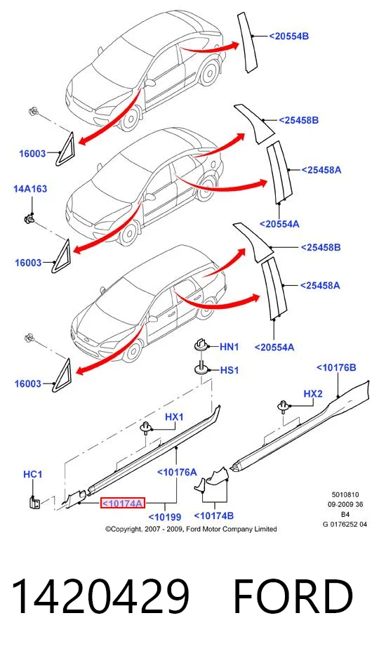 1420429 Ford Placa sobreposta (moldura) externa dianteira direita de acesso