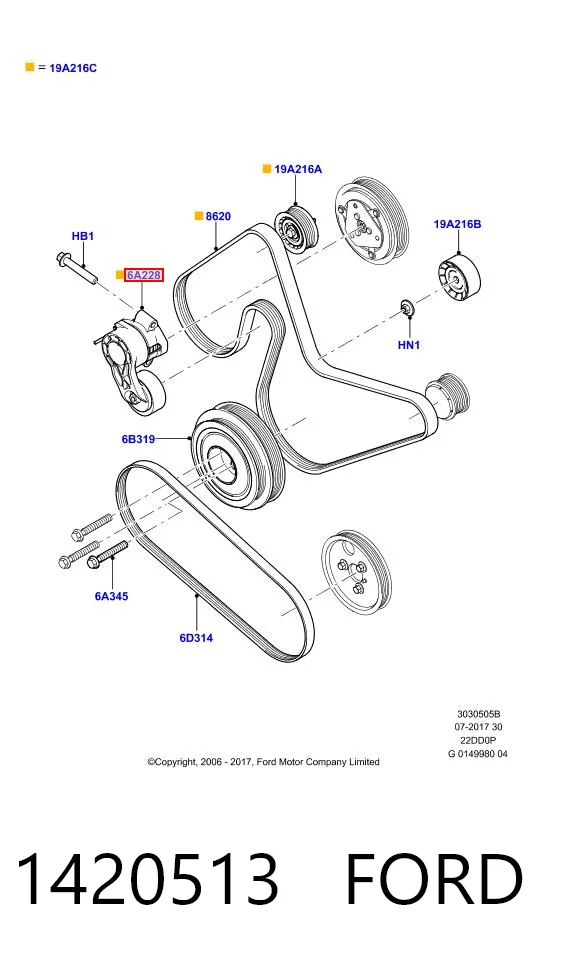 1420513 Ford Reguladora de tensão da correia de transmissão