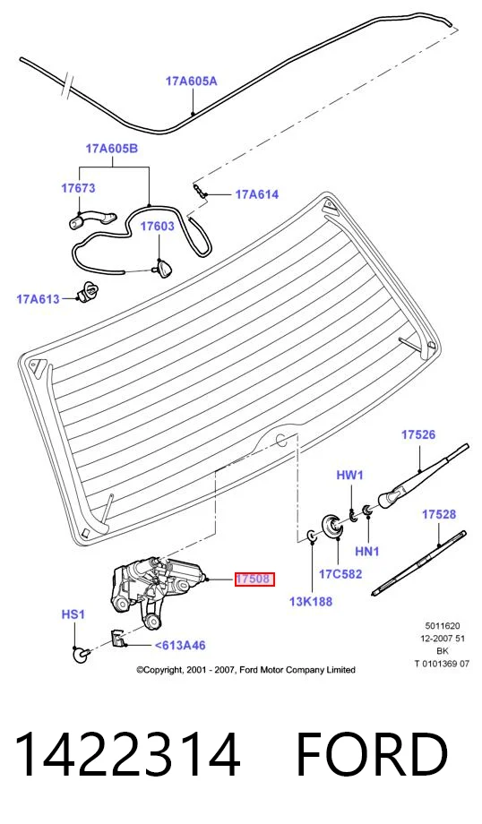 1422314 Ford Motor de limpador pára-brisas de vidro traseiro