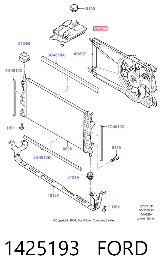 1425193 Ford Tanque de expansão do sistema de esfriamento
