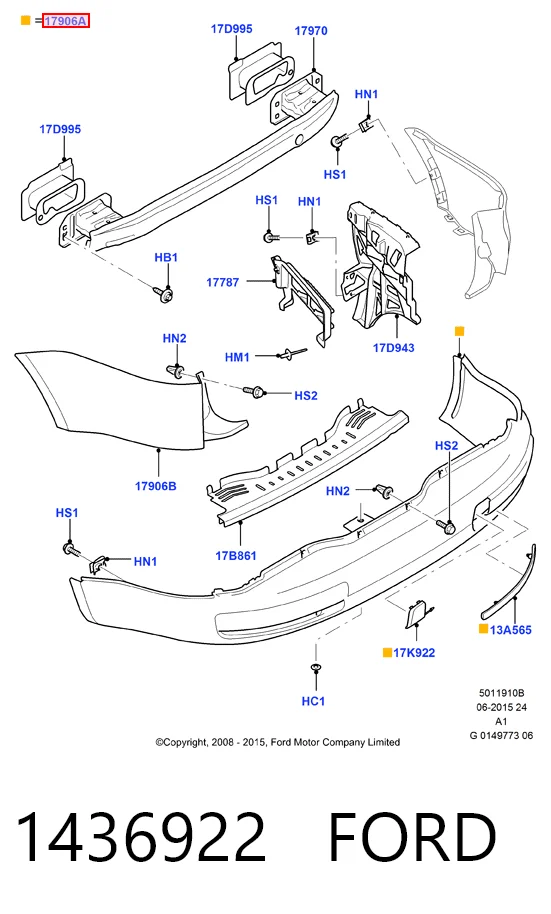  Pára-choque traseiro Ford Galaxy II CA1 monovolume (WA6) (2006 - 2015) II CA1