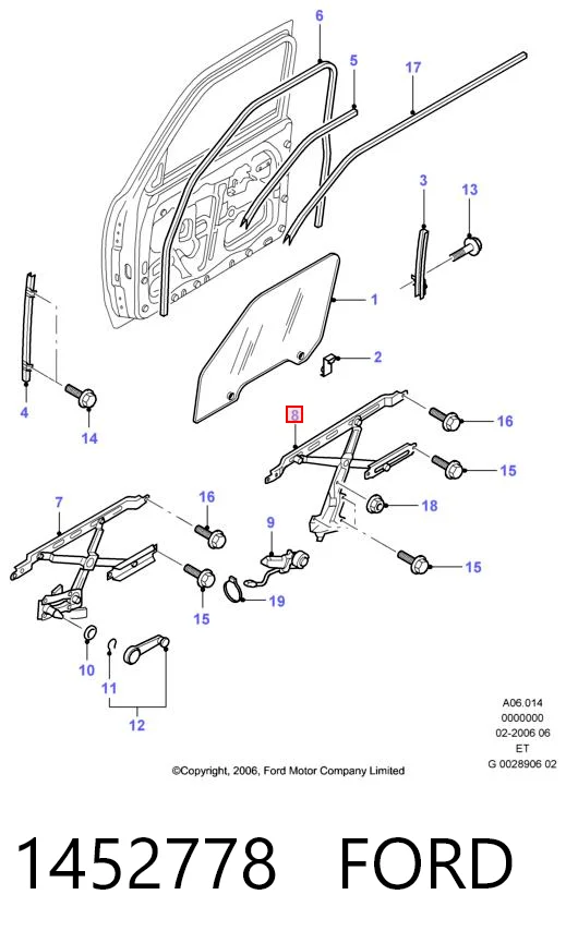 1452778 Ford Mecanismo de acionamento de vidro da porta dianteira direita