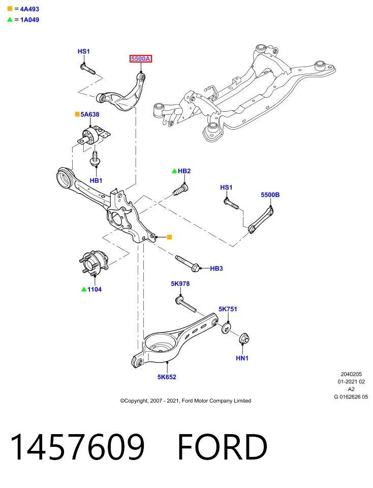 1457609 Ford Braço oscilante superior esquerdo/direito de suspensão traseira
