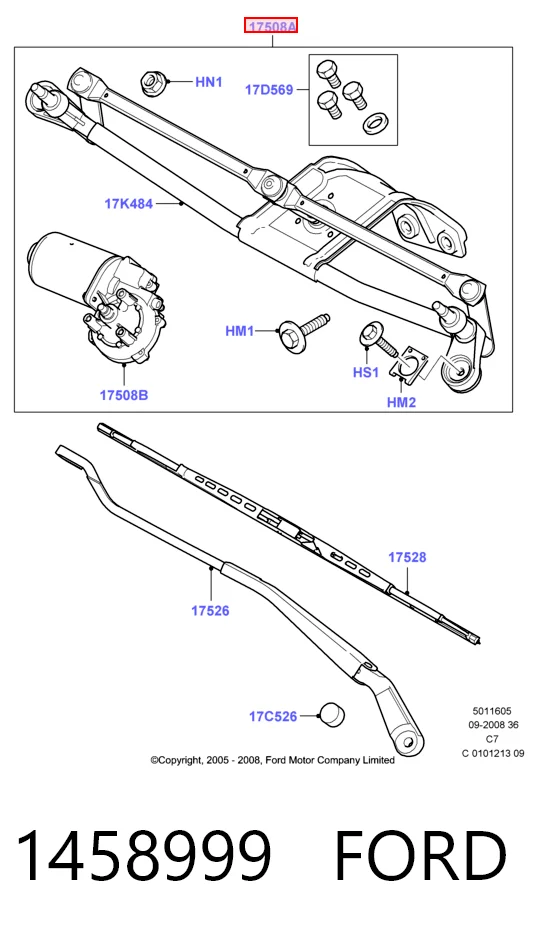 Trapézio de limpador pára-brisas para Ford Connect TOURNEO PU2